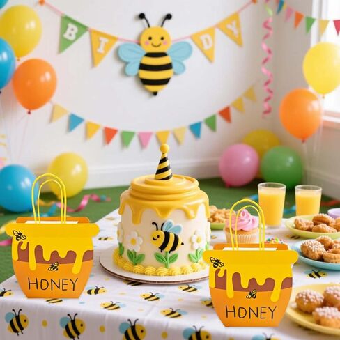 Bacideler Bee Themed Party Favor Bags Honey Bee Pot Gift Bags with Handles Honey Jars Goodie Treat Bags for Bee Day Baby Shower First Birthday Wedding Party Gifts Bag Pack of 8 in Saudi Arabia