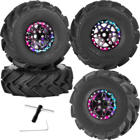 1.0 Beadlock Wheel Tires Set for 1/24 1/18 RC Crawler Car SCX24 TRX4M,1.0 Beadlock Wheels and Tires Alloy rc Wheel Rims Super Soft Sticky Tires,Rainbow in Saudi Arabia