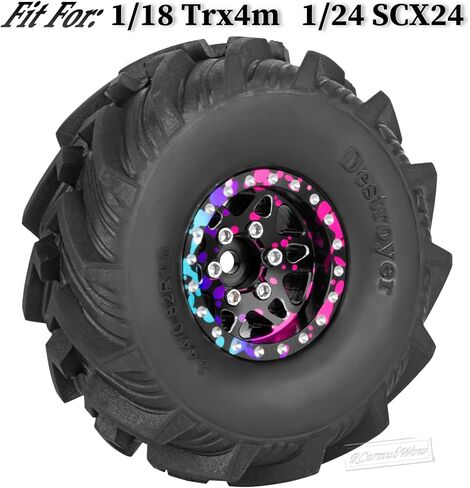 1.0 Beadlock Wheel Tires Set for 1/24 1/18 RC Crawler Car SCX24 TRX4M,1.0 Beadlock Wheels and Tires Alloy rc Wheel Rims Super Soft Sticky Tires,Rainbow in Saudi Arabia