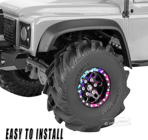 1.0 Beadlock Wheel Tires Set for 1/24 1/18 RC Crawler Car SCX24 TRX4M,1.0 Beadlock Wheels and Tires Alloy rc Wheel Rims Super Soft Sticky Tires,Rainbow in Saudi Arabia