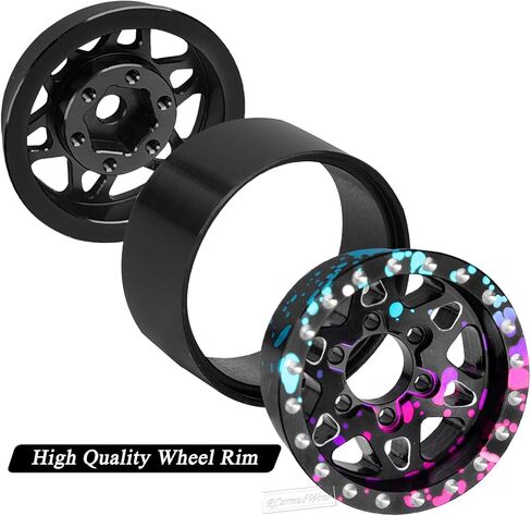 1.0 Beadlock Wheel Tires Set for 1/24 1/18 RC Crawler Car SCX24 TRX4M,1.0 Beadlock Wheels and Tires Alloy rc Wheel Rims Super Soft Sticky Tires,Rainbow in Saudi Arabia