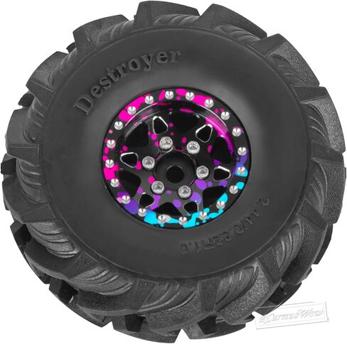 1.0 Beadlock Wheel Tires Set for 1/24 1/18 RC Crawler Car SCX24 TRX4M,1.0 Beadlock Wheels and Tires Alloy rc Wheel Rims Super Soft Sticky Tires,Rainbow in Saudi Arabia