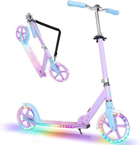 سكوتر BELEEV V5 Plus للأطفال من عمر 6 سنوات فما فوق، للمراهقين مع عجلات وسطح مضيء، سكوتر رياضي خفيف الوزن قابل للطي بعجلتين مع 4 ارتفاع قابل للتعديل، عجلات كبيرة 8 بوصة، حزام حمل، أقصى حمولة 220 رطلاً in Kuwait