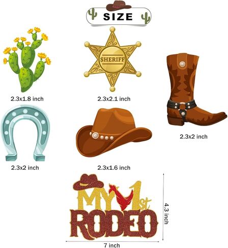 زينة عيد ميلاد ماي فيرست روديو، زينة بطابع هومباي Western Cowboy First Birthday، لافتة صور 1st لتزيين الكيك والكب كيك، مجموعة قوس إكليل بالونات in Kuwait
