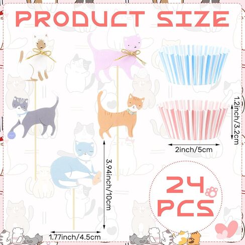 Vesici 48 Pcs Cute Kitten Cupcake Kit Include 24 Cat Cupcake Toppers and 24 Blue Pink Cake Liners Kitten Pet Themed Party Supplies for Birthday Pet Adoption Party Decorations in Saudi Arabia