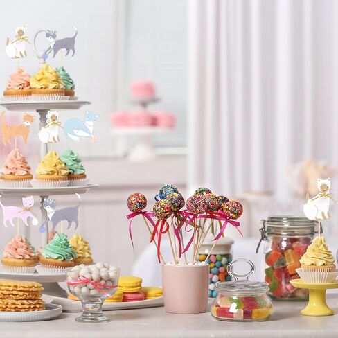 Vesici 48 Pcs Cute Kitten Cupcake Kit Include 24 Cat Cupcake Toppers and 24 Blue Pink Cake Liners Kitten Pet Themed Party Supplies for Birthday Pet Adoption Party Decorations in Saudi Arabia