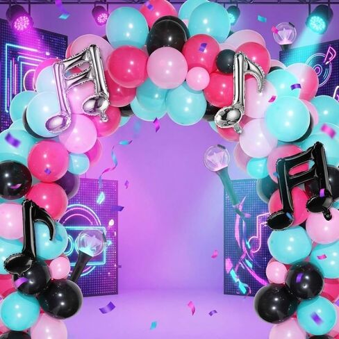 Sumind 144 Pieces Music Balloons Birthday Garland Kit Music Sign Foil 5 Inch 10 Inch Rose Red Black Blue Pink Latex Balloon for Birthday Karaoke Decorations Party Supplies in Saudi Arabia