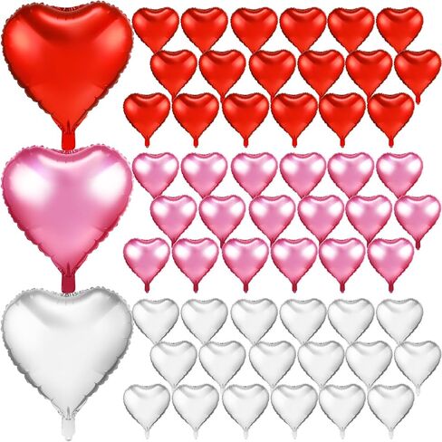 60 Pieces 18 Inch Valentine's Day Heart Foil Balloons Bulk Large Love Heart Shaped Balloons for Valentines Day Decorations Room Party Props(Red Pink White) in Saudi Arabia
