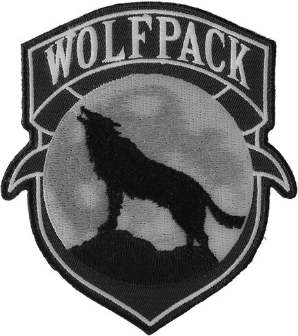 Wolfpack Patch Wolf Howling Moon Silhouette - 4x3.6 inch. Embroidered Iron on Patch (P6139) in Kuwait