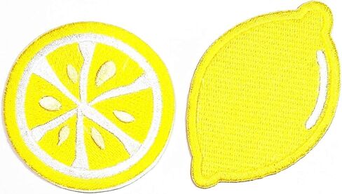 Umama Patch Set of 2 Lemon Fruit Iron On Sew On Applique Patches Cute Chic Chic Yellow Sour Lemon Fruit Cartoon Embroidered Badge Patch Decorative Repair Craft Costume or Reward Gift in Saudi Arabia