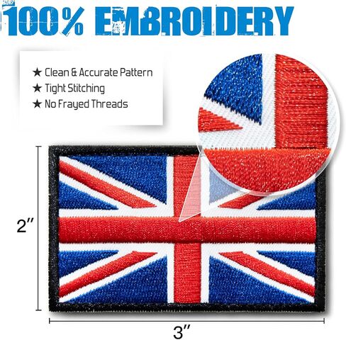 Tactical United Kingdom Flag Embroidered Patches (2 Pack) - 2"x 3" UK Flag Military Uniform Sew On Emblem Patch - Loop & Hook Fasteners Attach to Tactical Hats, Garment & Gears in Saudi Arabia