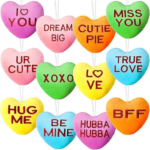 Vinsot Valentines Plush Conversation Hearts Ornaments Fabric Heart Hanging Ornaments Valentine Heart Shape Plush Hangings Valentine Heart for Valentine's Toys Decoration(24 Pieces) in Kuwait