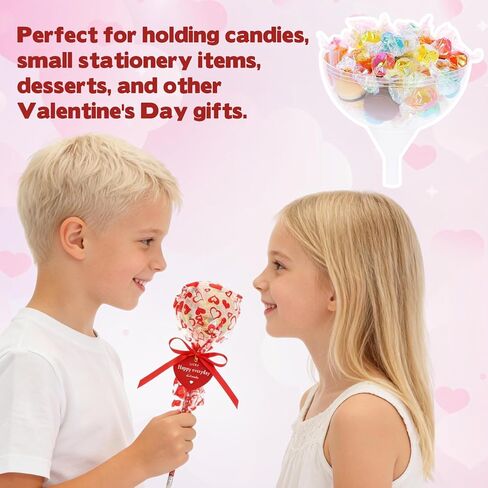 Rainmae Valentines Day Gifts for Kids 24 Pack Giant Lollipop Return Gifts Stationery Set with Heart Shaped Cards Pencil Packaging Ribbon for School Classroom Party Favor Valentine Gift Exchange(Empty) in Saudi Arabia