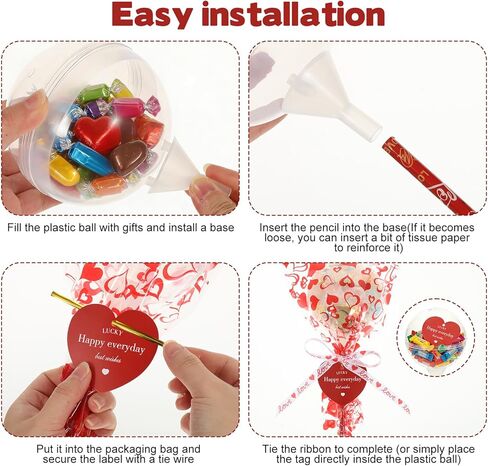 Rainmae Valentines Day Gifts for Kids 24 Pack Giant Lollipop Return Gifts Stationery Set with Heart Shaped Cards Pencil Packaging Ribbon for School Classroom Party Favor Valentine Gift Exchange(Empty) in Saudi Arabia