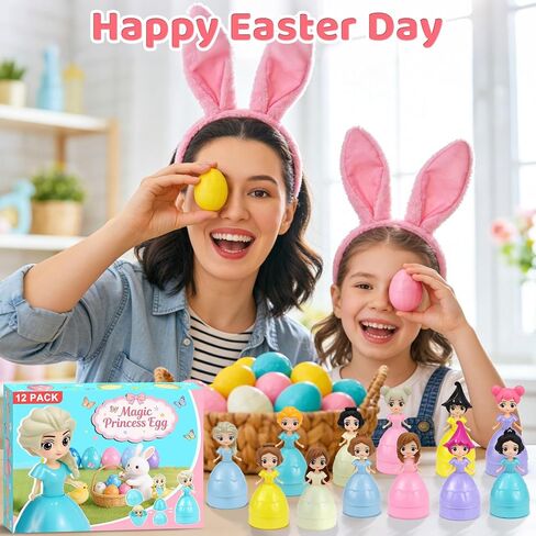 12 عبوة من بيض عيد الفصح المملوء مسبقًا مع بيض الأميرة المملوءة لصيد البيض، هدايا حفلات عيد الفصح للأطفال الأولاد والبنات، حشوات سلة عيد الفصح، هدايا الحفلات، صيد بيض عيد الفصح in Saudi Arabia