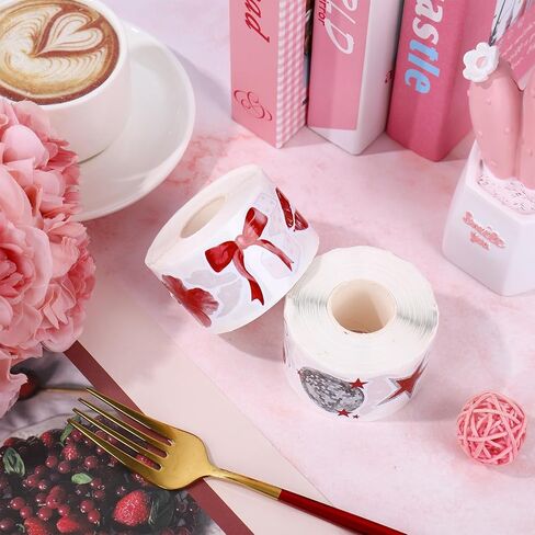 Whaline 1000 Pcs Valentine's Day Stickers Roll Vintage Red Heart Cherry Cool Aesthetic Downtown Girl Self Adhesive Decals for Wedding Anniversary Party DIY Craft Scrapbook Decor, 2 Rolls, 14 Design in Saudi Arabia