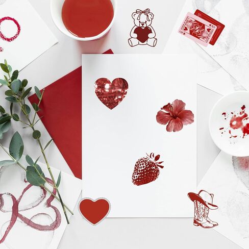 Whaline 1000 Pcs Valentine's Day Stickers Roll Vintage Red Heart Cherry Cool Aesthetic Downtown Girl Self Adhesive Decals for Wedding Anniversary Party DIY Craft Scrapbook Decor, 2 Rolls, 14 Design in Saudi Arabia