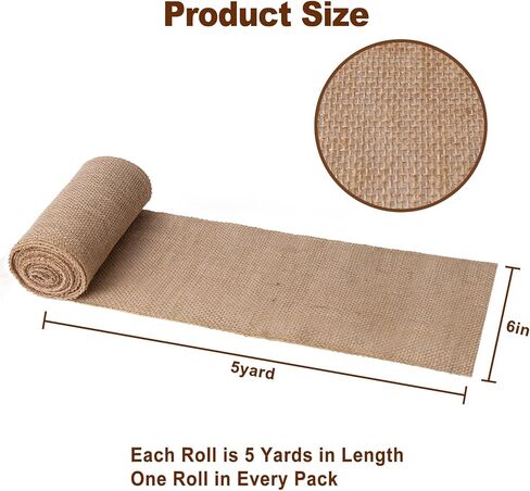 Natural Burlap Fabric Roll, 15FT Jute Ribbon for Gift Wrapping Craft Projects Wedding Decoration Home Decoration (Burlap, 6 Inch(15cm)) in Saudi Arabia
