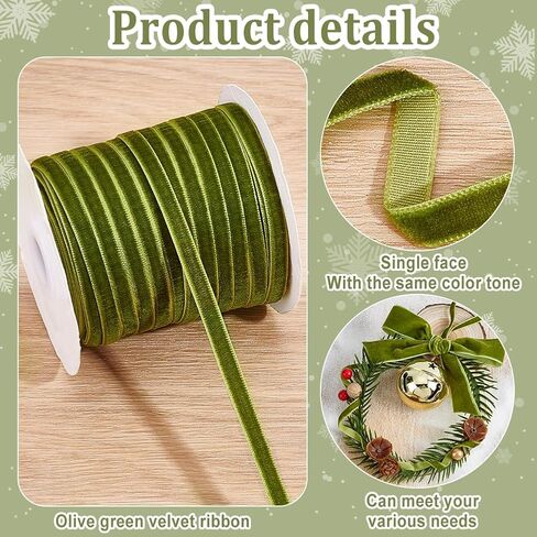 PH PandaHall 50 Yards Olive Green Velvet Ribbon, 1/4 Inch Single Face Velvet Satin Ribbon Craft Ribbons Trimming Ribbons for Gift Wrapping Bow Flower Bouquet Wreath Wedding St Patrick's Day in Saudi Arabia