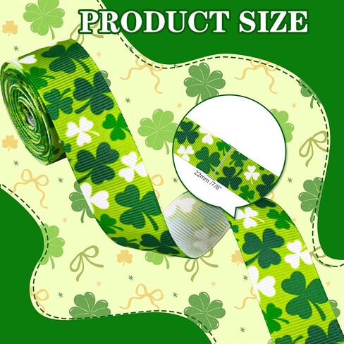 Whaline 6 Rolls St. Patrick's Day Grosgrain Ribbons 30 Yards Green Shamrock Clover Lucky Charm Fabric Craft Ribbon for Wreath Bow Gift Wrap Party Decor, 7/8" in Saudi Arabia