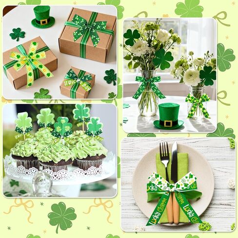 Whaline 6 Rolls St. Patrick's Day Grosgrain Ribbons 30 Yards Green Shamrock Clover Lucky Charm Fabric Craft Ribbon for Wreath Bow Gift Wrap Party Decor, 7/8" in Saudi Arabia