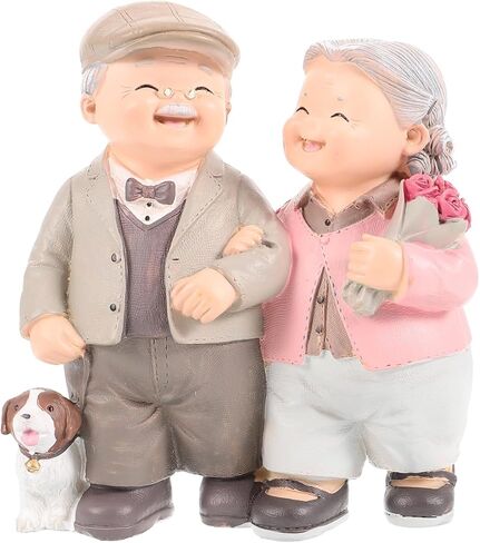 Garneck Loving Elderly Couple Figurine: Valentine Resin Old Couple Statue Ornaments Miniature Grandparents Love Sculpture for Wedding Anniversary Cake Home Shelf Office Desktop Decor in Saudi Arabia