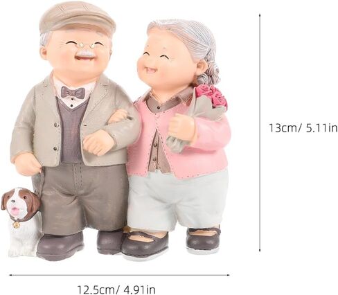 Garneck Loving Elderly Couple Figurine: Valentine Resin Old Couple Statue Ornaments Miniature Grandparents Love Sculpture for Wedding Anniversary Cake Home Shelf Office Desktop Decor in Saudi Arabia