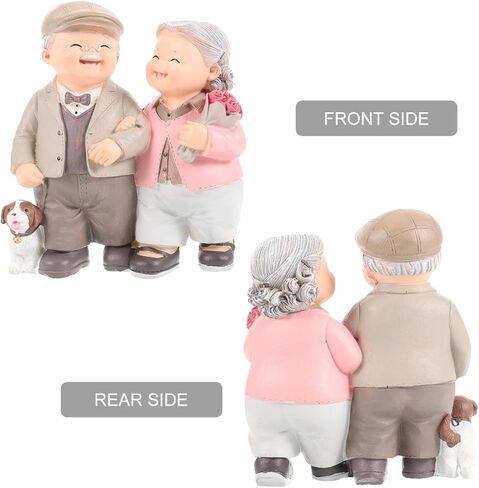 Garneck Loving Elderly Couple Figurine: Valentine Resin Old Couple Statue Ornaments Miniature Grandparents Love Sculpture for Wedding Anniversary Cake Home Shelf Office Desktop Decor in Saudi Arabia