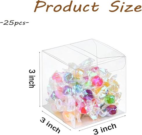 Clear Boxes for Treats,25 Pack 3x3x3 Inch Clear Favor Boxes for Weddings, Baby Shower and Birthday - Transparent Treat, Bakery and Dessert Boxes in Saudi Arabia