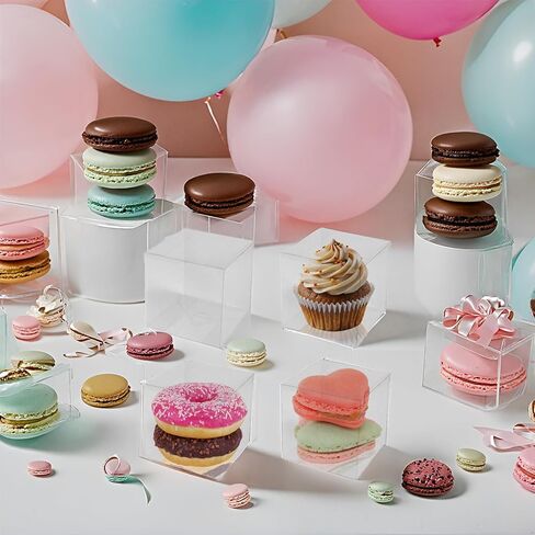 Clear Boxes for Treats,25 Pack 3x3x3 Inch Clear Favor Boxes for Weddings, Baby Shower and Birthday - Transparent Treat, Bakery and Dessert Boxes in Saudi Arabia