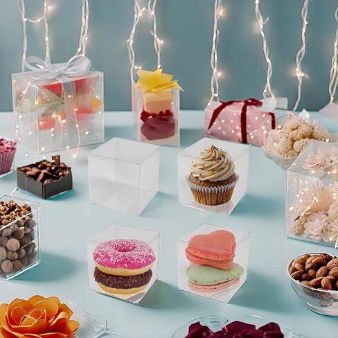 Clear Boxes for Treats,25 Pack 3x3x3 Inch Clear Favor Boxes for Weddings, Baby Shower and Birthday - Transparent Treat, Bakery and Dessert Boxes in Saudi Arabia