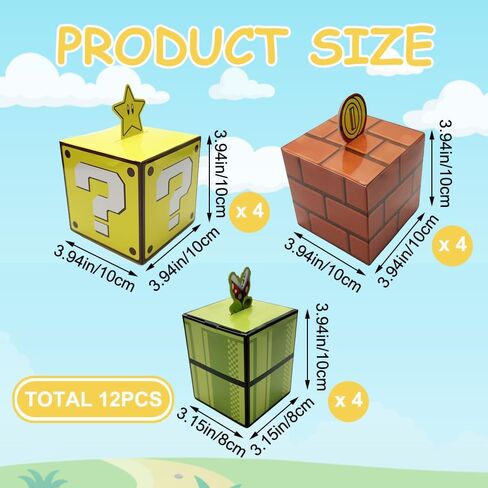 Ketifertic 12 PCS Super Theme Treat Boxes, Question Brick Water Pipe Treat Boxes for Birthday Game Party Christmas Favors Decorations, Snack Candy Goody Cardboard Bag Gift Wrap Boxes in Saudi Arabia