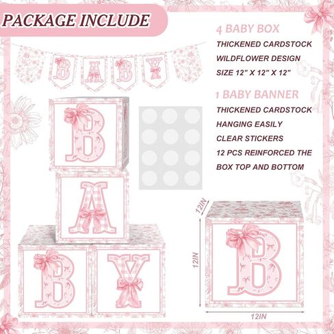 Eersida 5 Pcs Pink Bow Boxes with Letters Pink Bow Paper Balloon Blocks Banne Floral Box Decorations for Birthday Party in Saudi Arabia