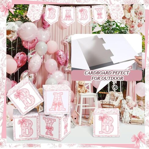 Eersida 5 Pcs Pink Bow Boxes with Letters Pink Bow Paper Balloon Blocks Banne Floral Box Decorations for Birthday Party in Saudi Arabia