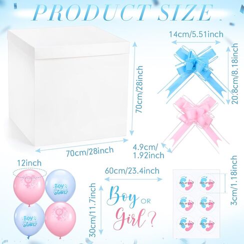 Kolldenn 28 Inches Jumbo Gender Reveal Gift Box with Lid Kit, Extra Large White Gift Box with Boy or Girl Balloon, Stickers and Giant Pull Bows for Gender Reveal Birthday Party Decor Baby Shower in Saudi Arabia