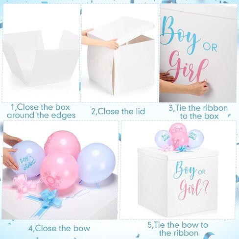 Kolldenn 28 Inches Jumbo Gender Reveal Gift Box with Lid Kit, Extra Large White Gift Box with Boy or Girl Balloon, Stickers and Giant Pull Bows for Gender Reveal Birthday Party Decor Baby Shower in Saudi Arabia