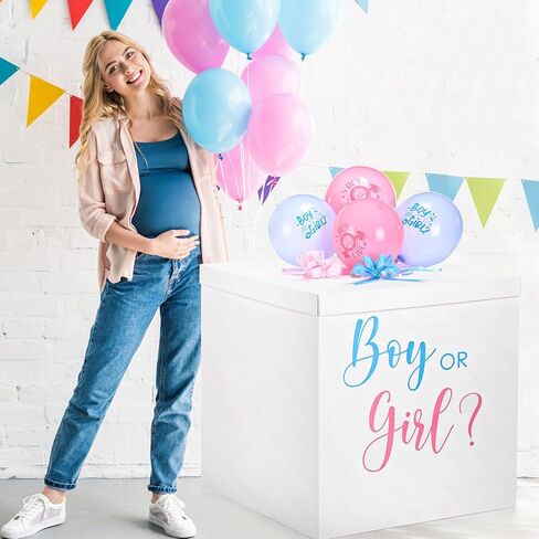 Kolldenn 28 Inches Jumbo Gender Reveal Gift Box with Lid Kit, Extra Large White Gift Box with Boy or Girl Balloon, Stickers and Giant Pull Bows for Gender Reveal Birthday Party Decor Baby Shower in Saudi Arabia