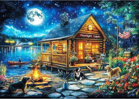 Puzzles for Adults 1000 Pieces - Jigsaw Puzzles 1000 Pieces Lakeside Cabin Moonlight - 1000 Piece Puzzles with Letters on Back - Puzzle for Fun Game Nights Gift- 27.6x20.5 inch, 1:1 Poster in Saudi Arabia