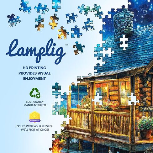 Puzzles for Adults 1000 Pieces - Jigsaw Puzzles 1000 Pieces Lakeside Cabin Moonlight - 1000 Piece Puzzles with Letters on Back - Puzzle for Fun Game Nights Gift- 27.6x20.5 inch, 1:1 Poster in Saudi Arabia