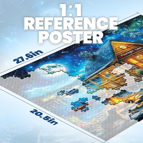 Puzzles for Adults 1000 Pieces - Jigsaw Puzzles 1000 Pieces Lakeside Cabin Moonlight - 1000 Piece Puzzles with Letters on Back - Puzzle for Fun Game Nights Gift- 27.6x20.5 inch, 1:1 Poster in Saudi Arabia