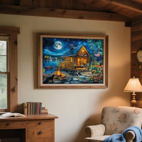 Puzzles for Adults 1000 Pieces - Jigsaw Puzzles 1000 Pieces Lakeside Cabin Moonlight - 1000 Piece Puzzles with Letters on Back - Puzzle for Fun Game Nights Gift- 27.6x20.5 inch, 1:1 Poster in Saudi Arabia