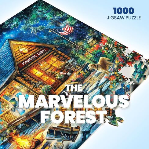 Puzzles for Adults 1000 Pieces - Jigsaw Puzzles 1000 Pieces Lakeside Cabin Moonlight - 1000 Piece Puzzles with Letters on Back - Puzzle for Fun Game Nights Gift- 27.6x20.5 inch, 1:1 Poster in Saudi Arabia