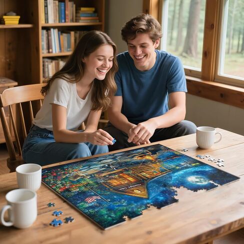 Puzzles for Adults 1000 Pieces - Jigsaw Puzzles 1000 Pieces Lakeside Cabin Moonlight - 1000 Piece Puzzles with Letters on Back - Puzzle for Fun Game Nights Gift- 27.6x20.5 inch, 1:1 Poster in Saudi Arabia