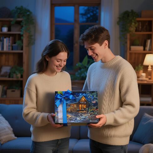 Puzzles for Adults 1000 Pieces - Jigsaw Puzzles 1000 Pieces Lakeside Cabin Moonlight - 1000 Piece Puzzles with Letters on Back - Puzzle for Fun Game Nights Gift- 27.6x20.5 inch, 1:1 Poster in Saudi Arabia