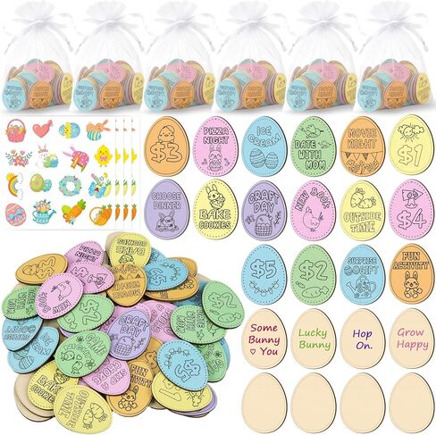 128PCS Easter Wooden Bunny Egg Tokens, Decorative Coins Basket Fillers Stuffers Party Favors Decorations in Saudi Arabia