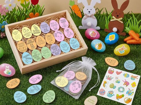 128PCS Easter Wooden Bunny Egg Tokens, Decorative Coins Basket Fillers Stuffers Party Favors Decorations in Saudi Arabia