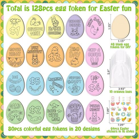 128PCS Easter Wooden Bunny Egg Tokens, Decorative Coins Basket Fillers Stuffers Party Favors Decorations in Saudi Arabia