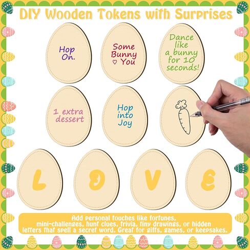 128PCS Easter Wooden Bunny Egg Tokens, Decorative Coins Basket Fillers Stuffers Party Favors Decorations in Saudi Arabia