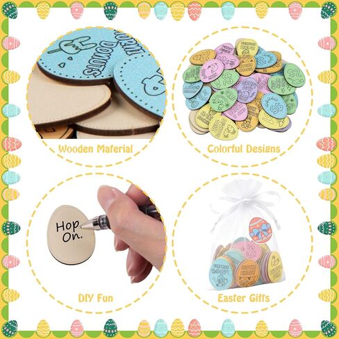 128PCS Easter Wooden Bunny Egg Tokens, Decorative Coins Basket Fillers Stuffers Party Favors Decorations in Saudi Arabia