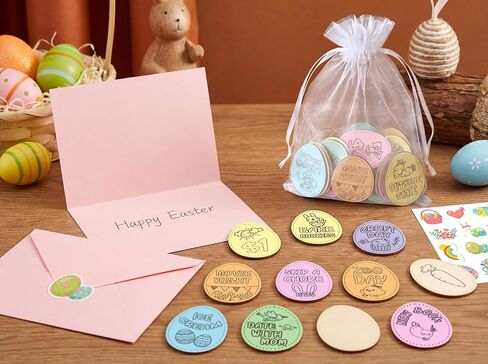 128PCS Easter Wooden Bunny Egg Tokens, Decorative Coins Basket Fillers Stuffers Party Favors Decorations in Saudi Arabia